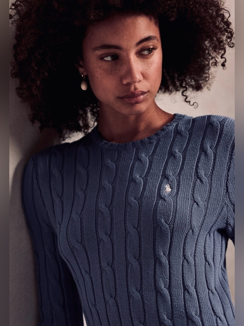 Ralph Lauren Blue Cable-Knit Crewneck Sweater dress mini fitted preppy chic co - Picture 1 of 9